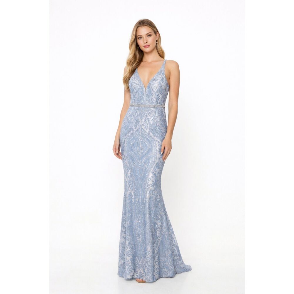Mac Duggal 50725 Powder Blue Trumpet Gown Size 2- Sample